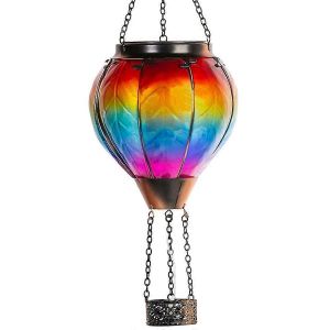 Ballon à air chaud lanterne solaire avec bougeoir Ballon à air chaud solaire Flamme scintillante Lumière de jardin suspendue étanche - Neuf