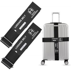 TIANYI-Sangle Valise Voyage 2 Pièces u2013 Ceinture Voyage Longue 1,8 m & 2,2 m Ajustable pour Grande Valise de Voyage 20-32u2033, Boucle Métal, Sangles à Bagage Nylon, Sangle Sac, Noir - Neuf