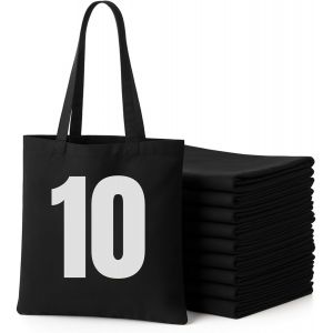 Jexnovashop-Lot De 3, 5, 10, 20 Sacs Fourre-Tout En Coton, Sacs En Coton, Sacs D'&eacute;picerie R&eacute;utilisables, Extra Solides, Longue Poign&eacute;e, Double Couture, Parfaits Pour L'impression, Noir, Naturel - Neuf