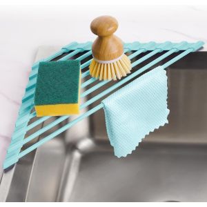 Eryi-Égouttoir À Vaisselle Triangulaire Compact Recouvert De Silicone Pour Coin D'évier U2013 Organiseur Et Étagère De Rangement Pliable En Acier Inoxydable (Vert Menthe) - Neuf