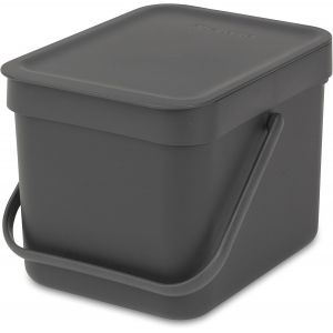KALANKA-Sort & Go 6L - Composteur Cuisine - Poign&eacute;e de Transport - Petite Poubelle Compost de Table, Comptoir ou Sous la Cuisine - Gris - 20 x 25 x 18 cm - Neuf