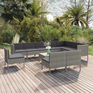 Prolenta Premium - Salon De Jardin 11 Pcs Avec Coussins R&eacute;sine Tress&eacute;e Gris - Neuf