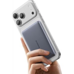 JGD-Picogo AM41 Powerbank, Ultra Slim 5000mAh Magsafe Powerbank, Charge Rapide PD 20 W, Portable, Batterie Externe Magn&eacute;tique sans Fil avec c&acirc;ble USB-C pour iPhone 17/16/15/14/13/12, Gris Espace - Neuf