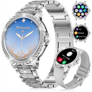 1.32"" HD Montre Connect&eacute;e Femme avec Appel Bluetooth, Smartwatch avec Fonction F&eacute;minine/120+ Modes Sport/Fr&eacute;quence Cardiaque/Sommeil/Cycle menstruel/Podom&egrave;tre Calories pour Android iOS Argent - Neuf