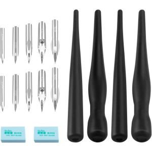 2 Ensembles De Calligraphie &Agrave; L'encre Noire, Stylos De Calligraphie Kit De Peinture Manga 4 Porte-Stylo Plume+10 Plume+2 Gomme &Agrave; Dessin Pour Dessin Croquis Cartographie(Noir) - Neuf