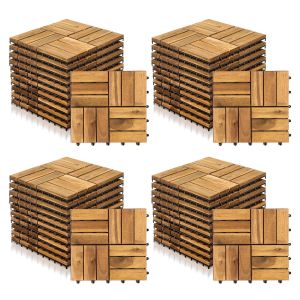 Lot De 44 Dalles De Terrasse En Bois 12 Lattes 4 M&sup2; 30 X 30 Cm, Dalles De Jardin Clipsables - Neuf