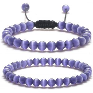 Eryi-2 Pièces Bracelet Pierre Naturelle Femme Bracelet Perles 6mm Élastique Bracelet De Pierres Précieuses Naturelles Réglable Bracelet Perles Cristal Bracelet - Neuf