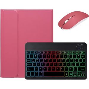 Étui Avec Clavier Rétroéclairé Pour Ipad Air 11"" M3/M2 (2025/2024)/Air 5e/4e Génération 11"" Avec Souris Et Clavier Rétroéclairé Amovible, Rose Foncé + Noir - Neuf