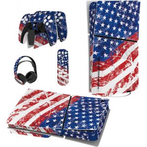 Eryi-Autocollant Protection Pour Ps5 Slim Standard Console, Sticker Skin Pour Ps5 Manette & Télécommande & Casque & Station De Charge,Disc Edition-Drapeau Américain - Neuf