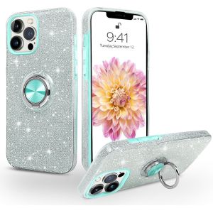 Souligo Coque Iphone 15 Avec Anneau Rotatif 360° Support De Voiture Magnétiqu, Paillettes Scintillantes Brillantes Etui Protection À Anti-Rayure Antichoc Housse Pour Iphone 15 6.1'', Argent - Neuf