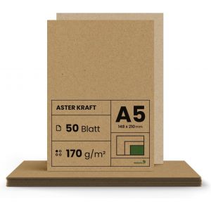 Patq-50x Papier Kraft 170g A5 148 X 210 Mm Aster Kraft Papier Kraft Imprimable Papier Brun Papier Recyclé Papier De Bricolage Papier Vintage Pour Brochures Flyers Cartes De Menu Scrapbooking Diy - Neuf