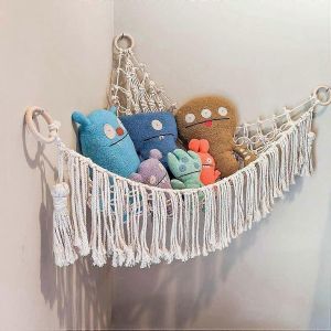 Filet de rangement pour jouets en peluche, hamac, filet de rangement pour jouets en peluche, sac de rangement pour jouets tiss&eacute; &agrave; la main en corde de coton Dksfjkl - Neuf