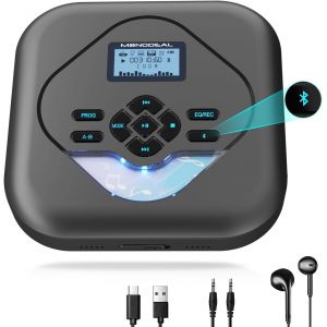 Lecteur CD Portable, Lecteur CD Portable Bluetooth, Lecteur CD Rechargeable avec Haut-Parleur, Lecteur CD Discman pour Voiture, Lecteur CD Anti-Saut Petit avec &Eacute;couteur - Neuf