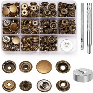 Mevronisshop-260 Pcs Bouton Pression Metal, 15mm Boutons Pression Metalliques Pour Cuir, Pression Metal Couture Avec 3 Outils De Fixation, Bouton Pression Pour V&ecirc;tements Vestes Sacs Cuir Diy Craft - Neuf
