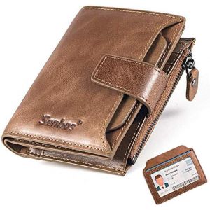 Portefeuille Homme, Blocage Rfid Portefeuille En Cuir Vachette Première Couche Avec 18 Porte Carte Crédit, 2 Compartiment À Billets, Poche À Monnaie, 2 Fenêtres D'Identification Y Boîte Cadeau - Neuf