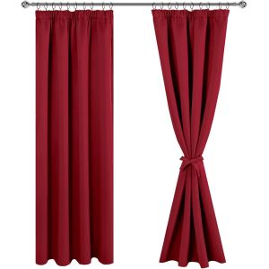 TIANYI-Rideaux Occultants Galon Fronceur pour Rail Lot de 2 Rideau Isolant Thermique Anti UV Double Rideaux Decoration Bloquer Lumiere pour Salon Chambre 117x228cm(LxH) Rouge - Neuf