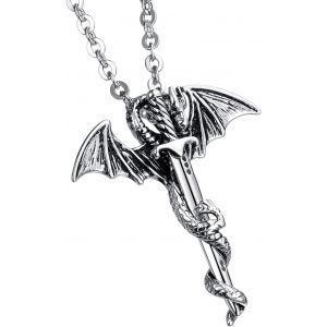 Kal-Pendentif &Eacute;p&eacute;e Dragon En Acier Inoxydable - Style R&eacute;tro - Pour Homme Et Gar&ccedil;on - Neuf