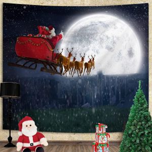 No&euml;l Tapisserie Tenture Murale, Santa Claus Et Le Wapiti Tapisserie Esth&eacute;tique Du D&eacute;cor De Chambre &Agrave; Coucher, Salle De S&eacute;jour, 60 X 50 Cm (Elk) - Neuf