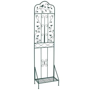 Treillis De Jardin M&eacute;tallique Autoportant 50 X 30 X 189,5 Cm Avec &Eacute;tag&egrave;re Pliable Et Dispositif Anti-Basculement En M&eacute;tal Vert Helloshop26 20_0018164 - Neuf