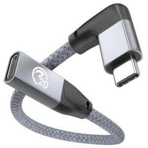 Câble Extension USB C à Angle Droit 0.2M, 90 Degrés USB C 3.2 Gen 2 20Gbps 100W Charge Rapide, Rallonge Mâle vers Femelle Type C, pour iPhone 16 15, MacBook Air, iPad Pro, Galaxy S25 S24 - Neuf