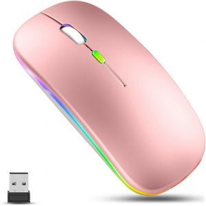 Souris sans Fil LED,Souris silencieuse sans Fil Fine et Rechargeable,Souris Optique sans Fil USB Portable 2,4 G avec récepteur USB pour Ordinateur Portable,PC,Ordinateur,Mac (Or Rose - Neuf