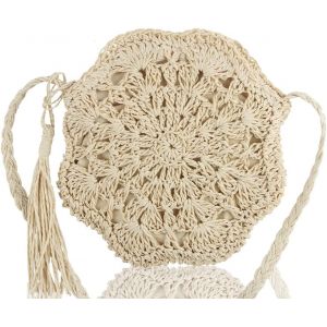 RFCBC-Sac en Paille Femme Bandoulière, Petit Sac Plage D'été en Crochet, Effet Raphia avec Bandoulière Réglable - Neuf