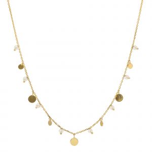 Collier Argent Dor&eacute; Pampilles Et Perles Naturelles Blanches - Neuf