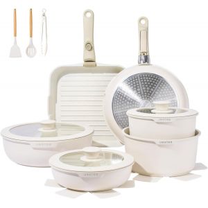 Subzonal-Batterie De Cuisine Antiadh&eacute;sive 25 Pcs, Sets De Po&ecirc;les Et Casseroles Avec Poign&eacute;e Amovible, Ensemble De Cuisine Pour Camping-Car, Empilable, Passe Au Four, Sans Pfoa/Pfos, Beige - Neuf