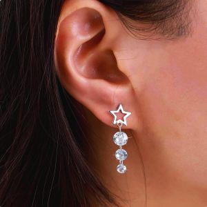 Kal-Étoile Boucles D'oreilles Cristal Argenté Boucles D'oreilles Mariage Boucles D'oreilles Strass Boucles D'oreilles Longues Pendentifs Boucles D'oreilles Étoile Creuses Mariée Femmes Et Filles - Neuf