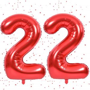 ERYI-Ballon Rouge En Forme De Chiffre 22, En Aluminium, En Forme De Chiffre, 100 Cm, Ballon À L'Hélium, Pour Décoration D'Anniversaire Du 22Ème Anniversaire, Pour Fille Et Garçon - Neuf