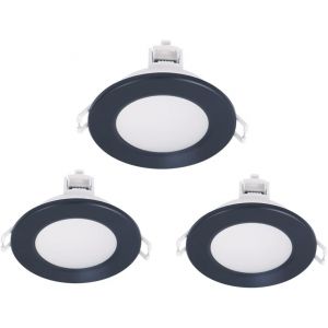 3 Spots Led Encastrables Pour Placoplatre, Dimmable Avec Gradateur Triac, 220v 5w 550 Lumen, Ø87mm X 37mm, Trou 70mm, Etanche Ip65, Connecteur Rapide (Noir, Blanc Froid 6500k) - Neuf