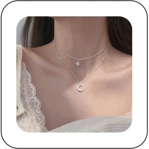 Kales-Collier Ras Du Cou Étoile Lune Boho Argent Croissant De Lune Octagramme Pendentif Étoile Collier Lune Strass Funky Collier Étoile Ras Du Cou Collier Empilé Bijoux Pour Femmes Et Filles - Neuf