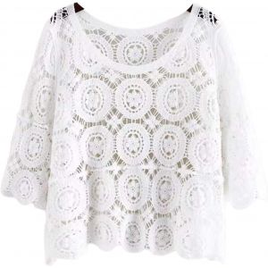Jfkjg-T-Shirt D'été À Manches 3/4 Pour Femme - Style Bohème Hippie - En Tricot - Motif Floral - Neuf