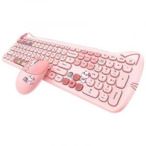 Geezer Souris et Clavier sans Fil Combo Rose de Conception de Chat 110 Touches 2.4 G Mode Compatible Avec Windows XP 7 8 10 11 - Neuf