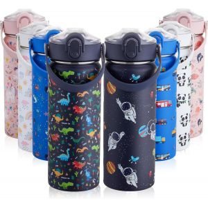 550ml Gourde Enfant Isotherme Avec Paille Bouteille Isotherme &Eacute;tanche Gourde Bouteille D'eau En Acier Inoxydable Sans Bpa Pour &Eacute;cole Sport Maternelle - Neuf