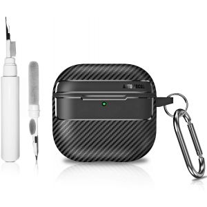 Coque 3 en 1 compatible avec AirPods 4 avec suppression active du bruit et porte-cl&eacute;s, armure militaire en fibre de carbone, coque de protection antichoc avec kit de nettoyage - Neuf