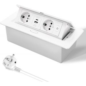 Prise r&eacute;tractable PD20W USB-C &agrave; charge rapide de table, prise encastr&eacute;e avec interrupteur pour comptoir de cuisine, bureau blanc - Neuf