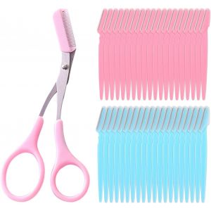 Lot De 40 Rasoirs &Agrave; Sourcils Avec 1 Paire De Ciseaux &Agrave; Sourcils Roses, &Eacute;pilateur Facial, Tondeuse &Agrave; Sourcils, Couteau &Agrave; Sourcils De Beaut&eacute;, Convient Pour Les Femmes Et Les Hommes - Neuf