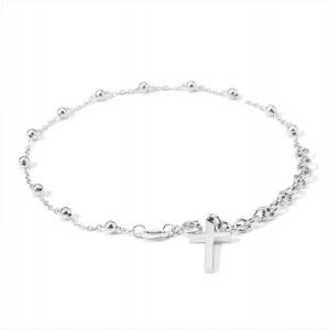 Eryi-Bracelet Croix En Acier Inoxydable Bracelet De Bonne Foi Avec 12 Perles Pour Femme Fille Bijoux Cadeau Thanksgiving Jour Anniversaire Anniversaire Noël (Or/Argent) - Neuf