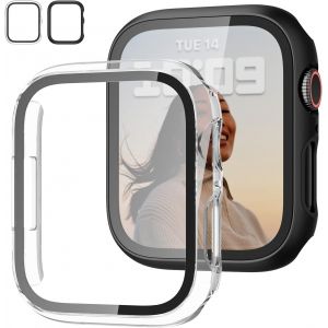 Noir Transparent Pack De 2 45mm Cas Avec Du Verre Trempé Protecteur D'écran Pour Apple Watch Série 9/8/7, Slim De Protection Dur De Couverture De Pc Pour Le 45mm Iwatch, Étoilé De La Lumière - Neuf
