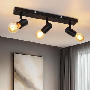 TIANYI-Plafonnier LED 3 Spots E27 Orientables Pivotants - R&eacute;tro Luminaire Plafond E27 (Ampoules Non Fournies) - Design Noir pour Salon, Cuisine, Couloir - Max 60W - Installation Facile - Neuf