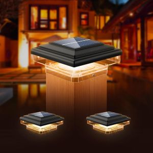 Lot De 2 Lampes Solaires Capuchons De Protection,8leds,Ip65 &Eacute;tanche Solaire Lumi&egrave;res Lampe Solaire De Jardin Ext&eacute;rieures Pour Poteaux De Cl&ocirc;ture 70 Mm/80 Mm/90 Mm/100 Mm(76 X 76 Mm) Noir - Neuf