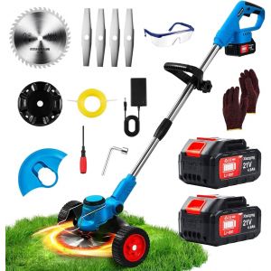 MEVRONISSHOP-Debroussailleuse Electrique 21V Coupe Bordure sans Fil avec Batterie 4.0AH et 3 Types De Lames D&eacute;broussailleuse &agrave; Batterie Diam&egrave;tre de Coupe 20cm L&eacute;g&egrave;re &agrave; Faible Bruit pour Jardin &Eacute;lagag - Neuf
