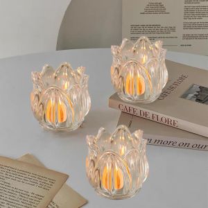 KALANKA-Photophore en Verre, bougeoir votif, 6 pièces, Photophore en Cristal pour Mariage, Anniversaire, fête, décoration de Table pour la Maison, décoration de Table (Transparent, en Forme de Tulipe - Neuf