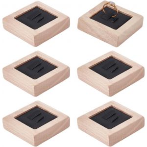 6pcs Présentoir De Bagues En Bois De Bambou Avec Intérieur En Cuir Noir Présentoir De Bague Pour Couple Porte-Bagues Pour Bijoux Organisateur Pour Stockage Bagues Vente Bagues Exposition - Neuf