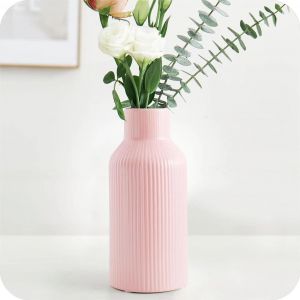 Vase pour Herbe de la Pampa,20 cm,en céramique,Blanc Mat,Rond,Design Moderne,bohème,esthétique,pour Salon,Chambre à Coucher,Style Nordique Simple (Rose) - Neuf