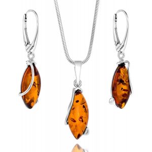 Meimie-Parure De Bijoux Pour Femme En Ambre Et Argent 925 Avec Collier Réglable - Neuf