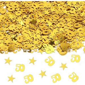 SJZG-Lot De 500 Confettis &Agrave; Paillettes Pour 50 Ans - &Eacute;toile - D&eacute;coration De Table D'Anniversaire - Dor&eacute; - Paillettes - Pour Homme Et Femme - Confettis D&eacute;coratifs Pour Anniversaire, F&ecirc;te, Mariage - Neuf
