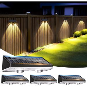 Lot De 4 Lampes Solaires D'ext&eacute;rieur, Applique Murale Solaire Avec 3 Couleurs (3000k/5000k/6500k), Lampe Solaire Murale Ext&eacute;rieur Ip65 Etanche Pour Entr&eacute;e Patio Garage Porche Jardin Cl&ocirc;ture - Neuf
