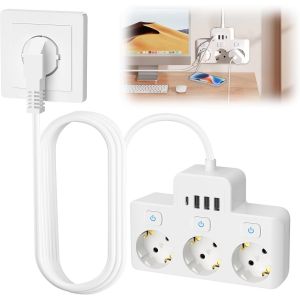3 Way Power Strip With Usb Distribution Plug, 3 Way Extension With 3 Usb Ports & 1 Usb-C Port, Office & Home Plug Adapter, 1.5M Cable - Neuf